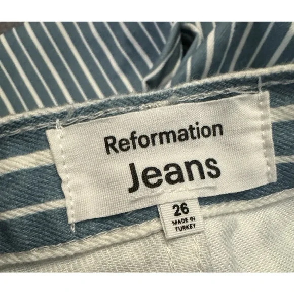 Reformation Jeans Blue Metro Stripe Cynthia Striped High Rise Straight Size 26 Straight Leg